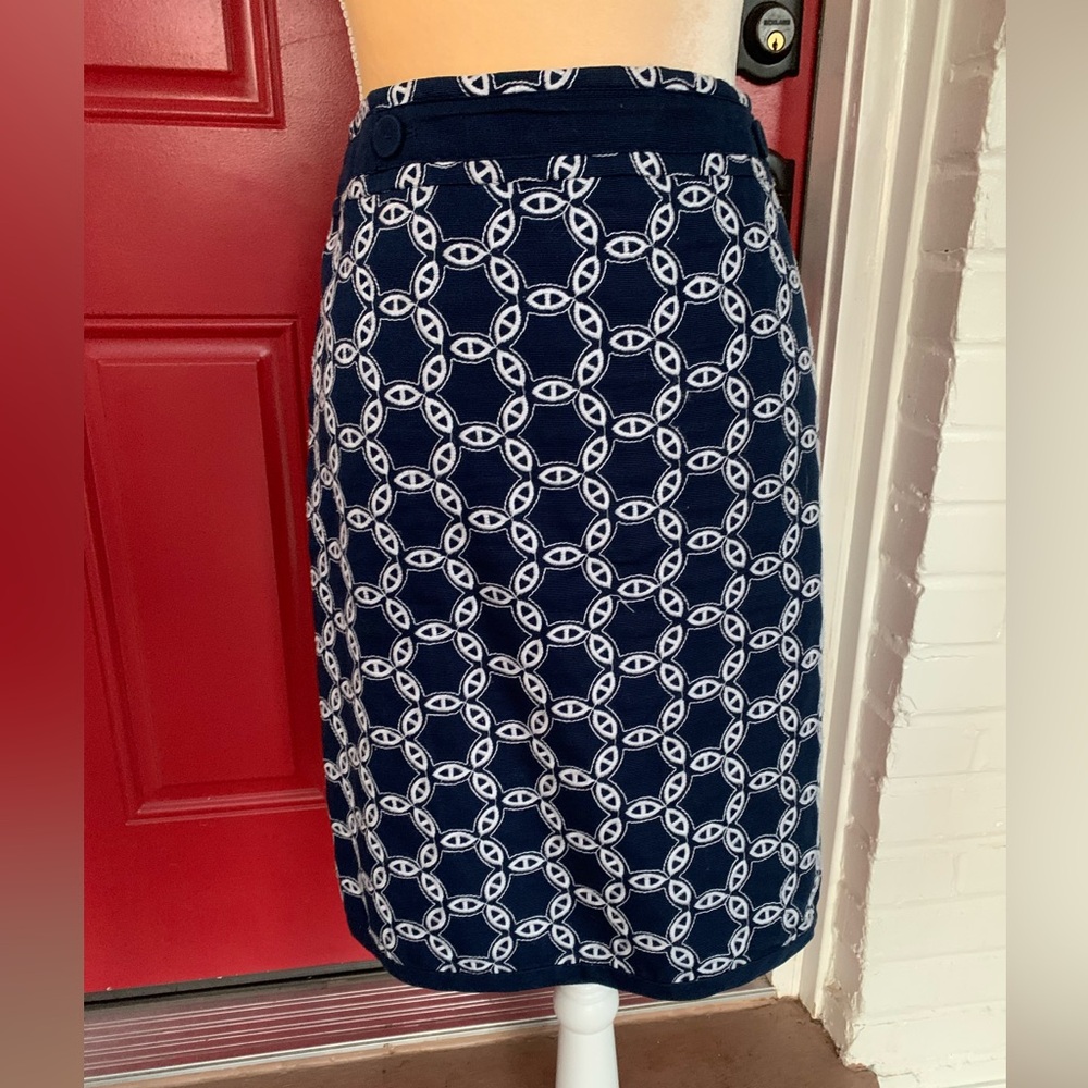 Ann Taylor Navy Blue/White Straight Skirt